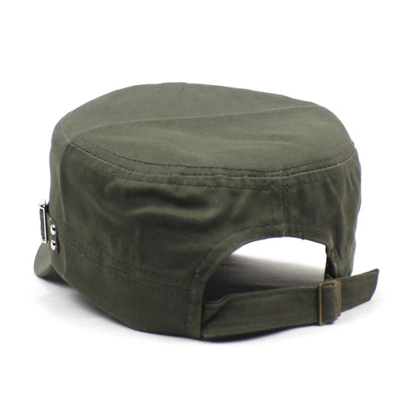 Men's Military Hat Spring/Summer Solid Color Cotton Flat Top Baseball Cap Side Button Duck Tongue Hat Sunscreen Sports Hat