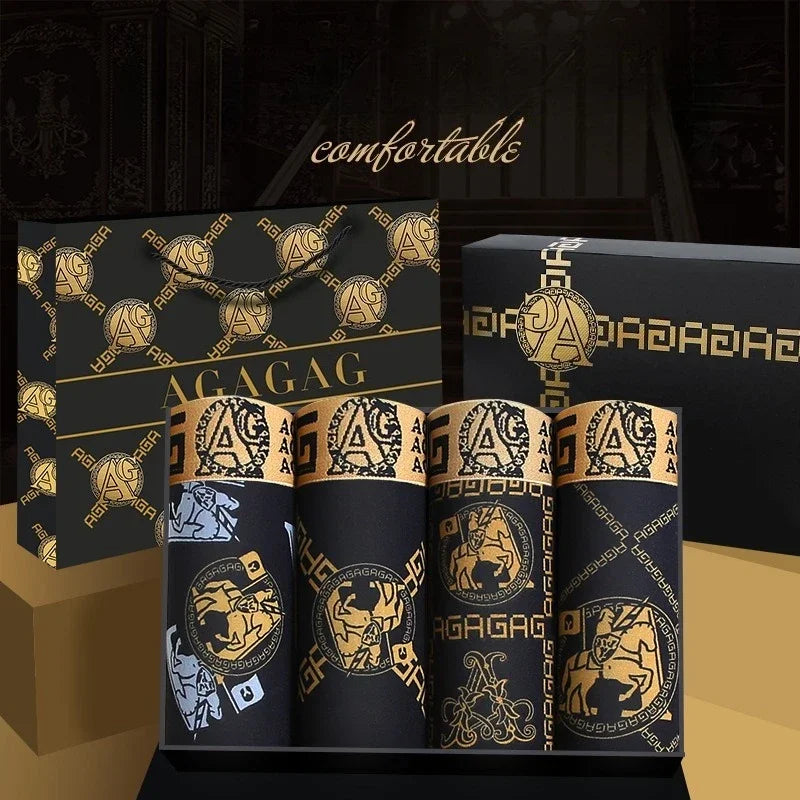 5 pieces of summer high-end black gold ice silk mid-waisted thin breathable and comfortable boxers for men's boxers