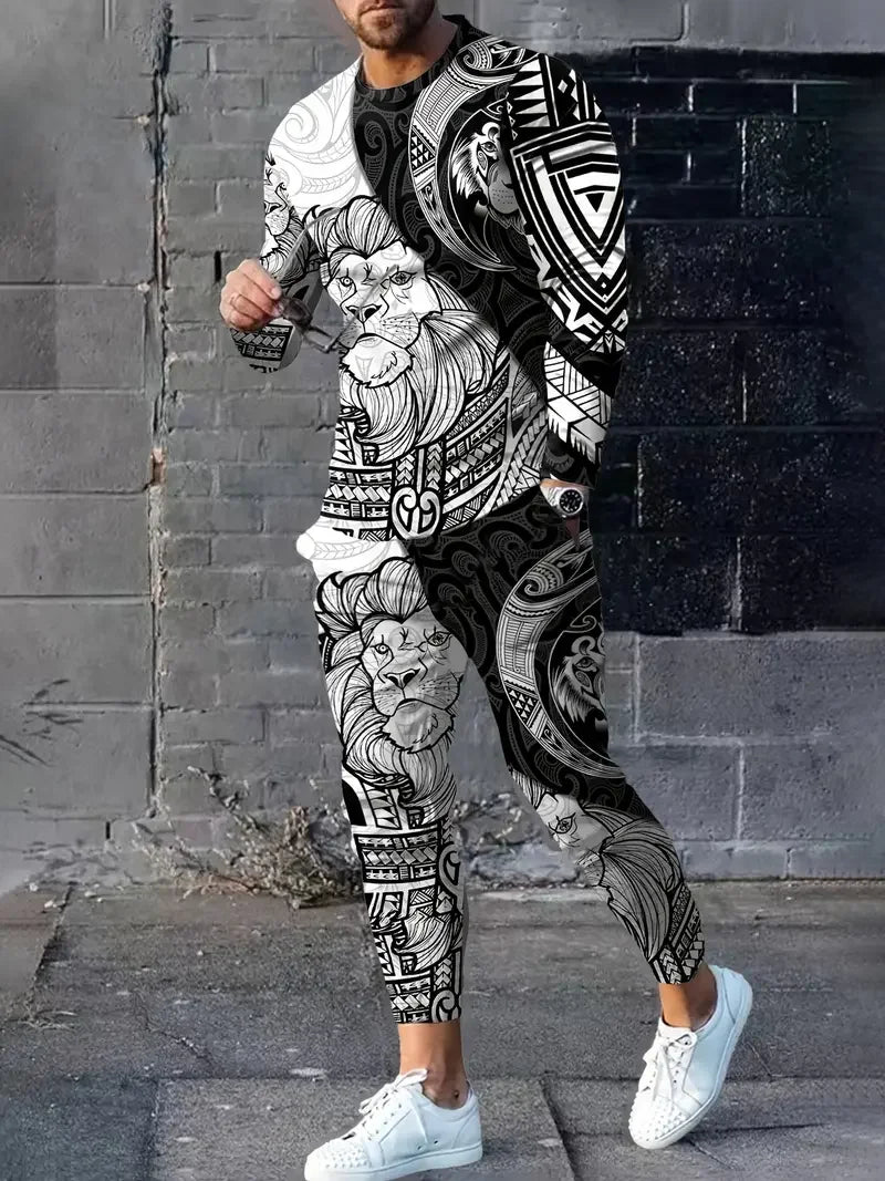 Wolf 3d Printed Tshirt +Pants Suit Male Autumn and Winter Casual tshirt Pullover Men Tracksuit Set Fashion Men's Clothing Suit
