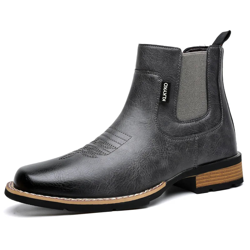 2026Men's Boots Retro Embroidery Western Cowboy Short Boot British Style High Top Leather Boot Chelsea Boots Leather Ankle Boots