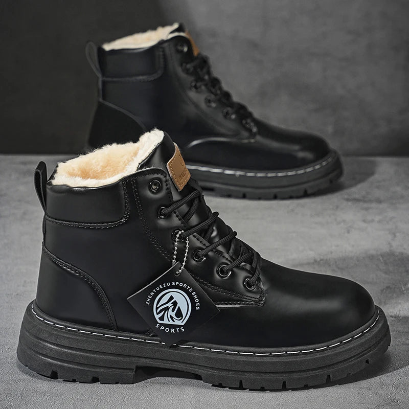 Men's High-Top Boots with Plush Lining, Thick and Warm Interior for Cold Weather Protection, Thick Non-Slip and Wear-Resistant Soles, Rugged Workwear Style, Warm and Stylish for Autumn and Winter Outings, Suitable for Various