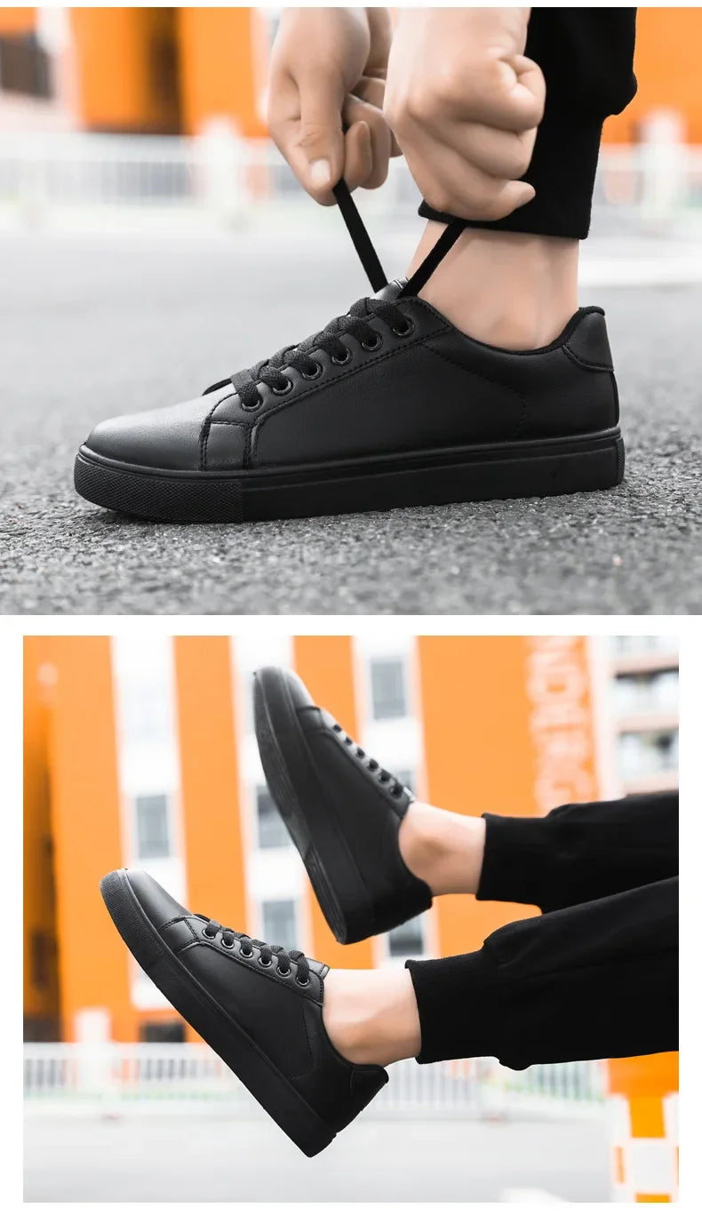 Sneakers Men Shoes 2026Leather Mens Casual Shoes Flat Male Footwear Fashion Black White Shoes Tenis Masculino Skateboard