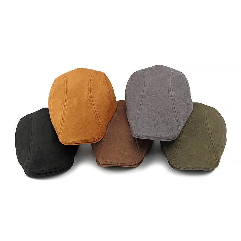 Suede Beret Hats for Men Women Autumn Winter Cap Solid Color Vintage Elegant