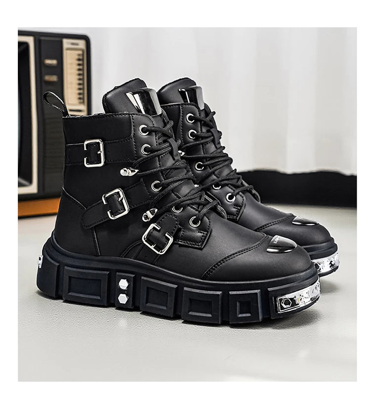 Fashionable Men's High-Top Boots with Comfortable Fabric Lining, Thick and Durable Soles, All-Weather Grip, Suitable for Outdoor Activities, Hiking, Mountaineering, and Camping