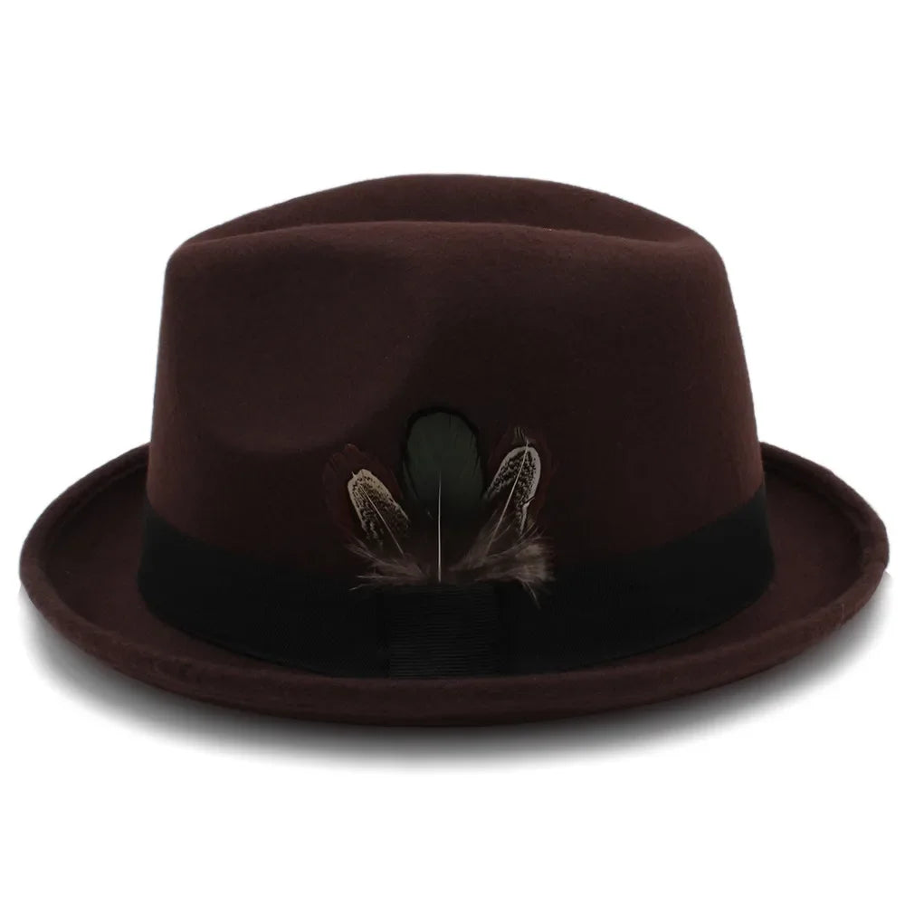 Men Wool Fedora Hats for Dad Dad Roll Up Brim Feather Decorative Church Hat Male Jazz Cap Panama Hat