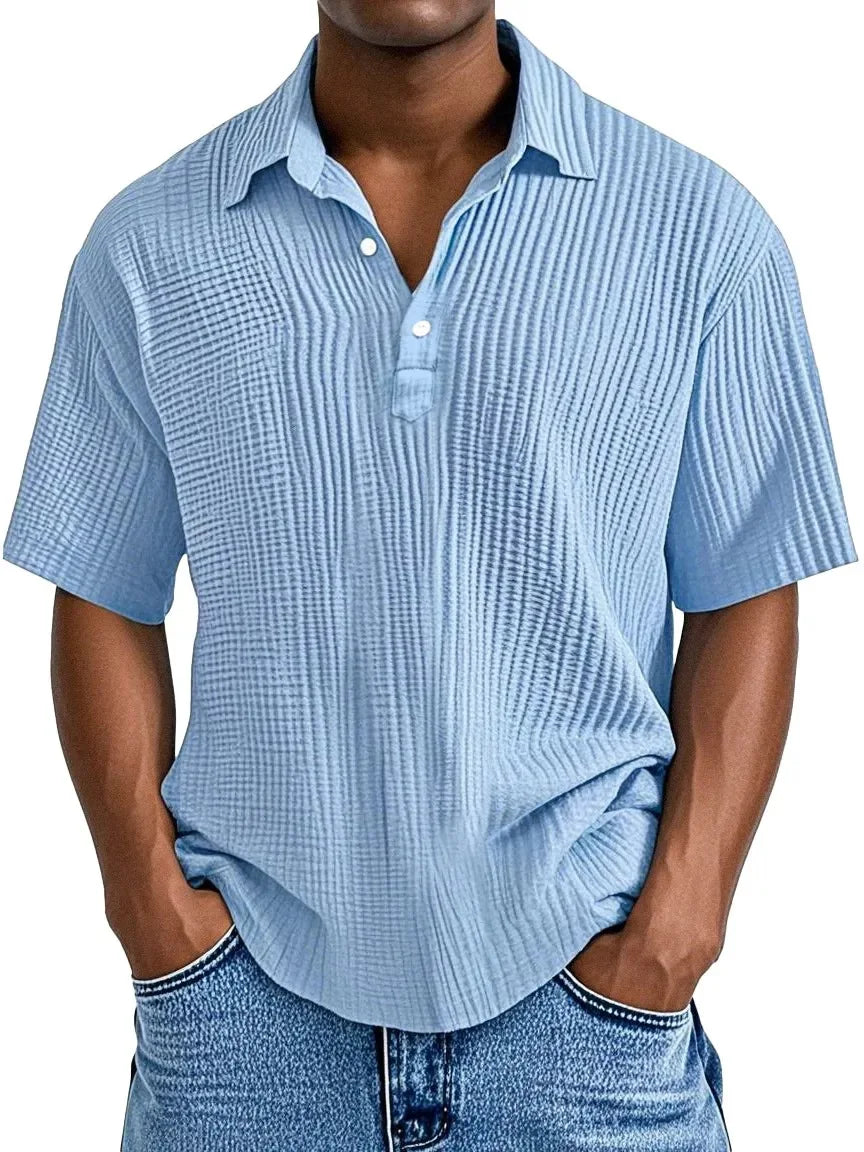 Polo Shirt Men 2025 Casual Button Short-Sleeved Summer Solid Color Casual Versatile Shirt Europe Men's Clothing
