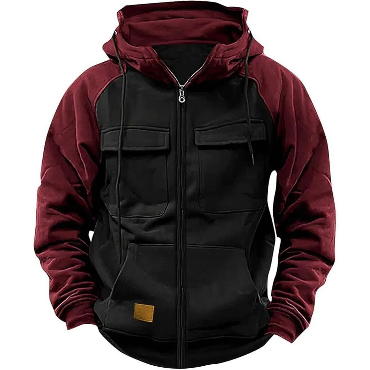 Men Zipper Patchwork Warm Fleece Sweatshirts Fashion Multi Pockets Men Casual Zip up Jacket  Autumn Winter Outdoor Tactic Hoodie