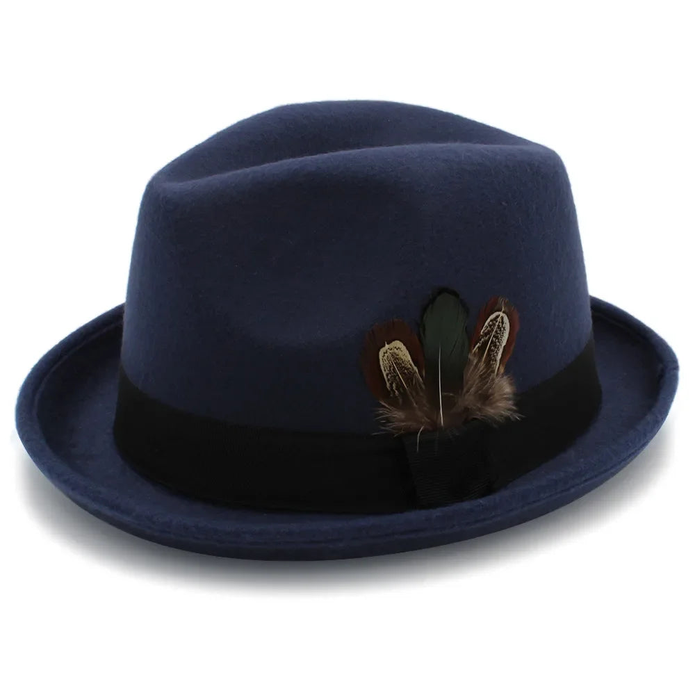 Men Wool Fedora Hats for Dad Dad Roll Up Brim Feather Decorative Church Hat Male Jazz Cap Panama Hat