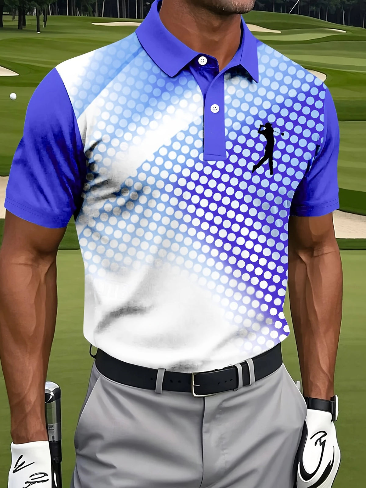 New Men'S Golf Polo Shirt Featuring a Stylish Blue And White Gradient Pattern, Perfect for Outdoor Activities
