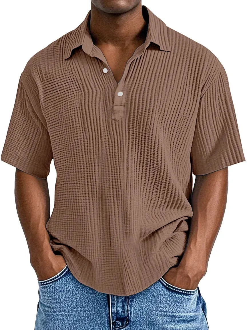 Polo Shirt Men 2025 Casual Button Short-Sleeved Summer Solid Color Casual Versatile Shirt Europe Men's Clothing