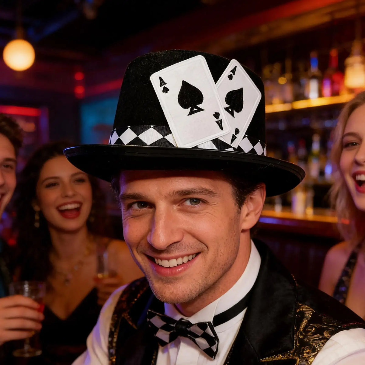Top Hats for Men Playing Card Pattern Magician Costume Accessory Novelty Felt Hat For Stage Shows Cosplay Parties School Plays