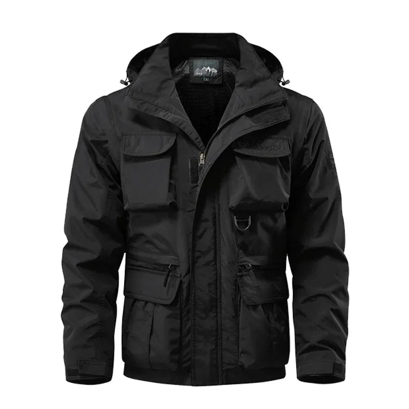 Men Outdoors Hooded Multiple Pockets Hiking Jackets New Spring Autumn Male Traveling Windproof Waterproof Jackets Quality Coats