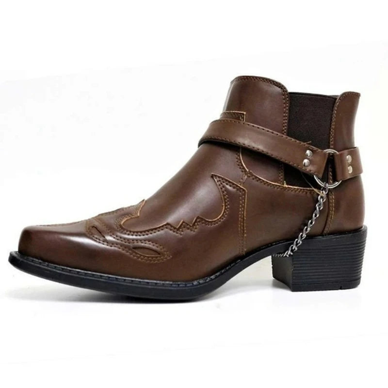 Handmade Men's Boots Vintage Cowboy Boots Leather High Top Casual Shoes Buckle Strap Punk Shoes Pointed Toe Men Motorcycle Boots
