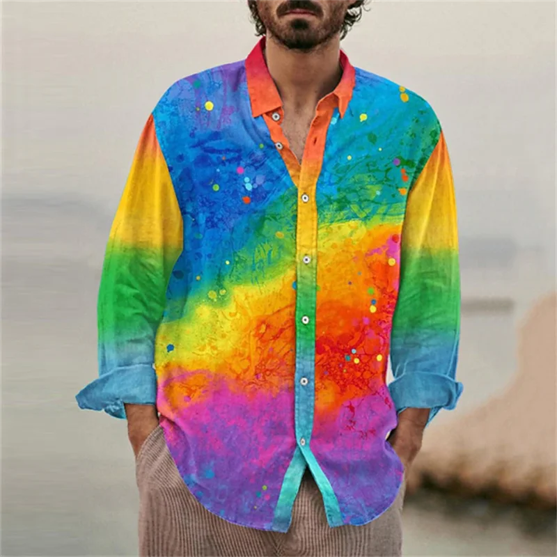 Men's Casual Graffiti 3D Printed Shirt Collar Simple Men's Long Sleeve Fashion Street Shirt Men's Loose Top