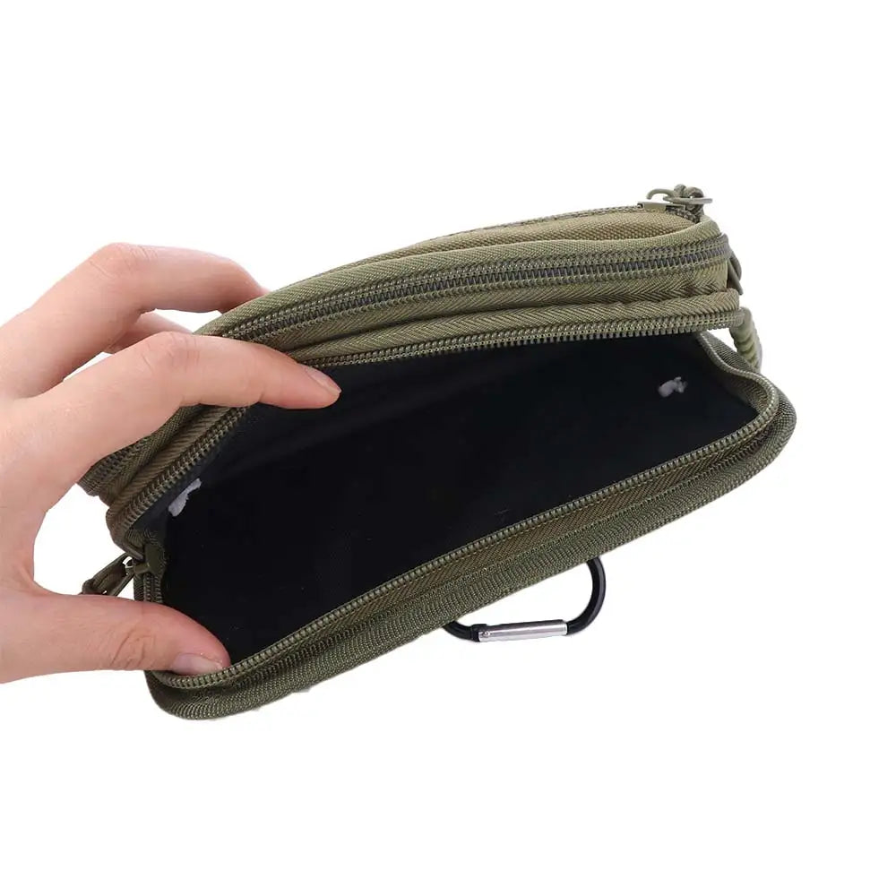 Bum Bag Men Waist Pack Phone Holder Multi-Compartment Mobile Phone Bags Canvas Zipper Close Men Wallet Pouch Hiking Cycling