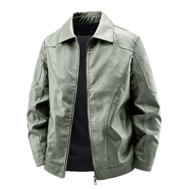 Men's Fashion Motorcycle Style Leather Jacket Autumn Winter Slim Fit Zipper Closure Casual Korean Large Size Leather Coat