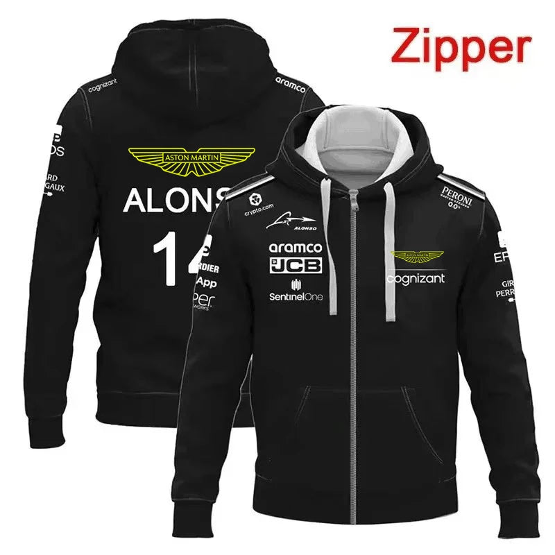 Aston Martin Fernando Alonso No. 14 Zippered Hoodie Men's Women's Fashion Casual Racing Driver Spring Autumn 2026