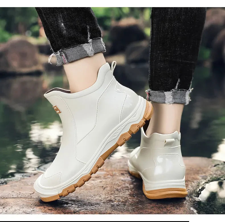 Men's Rain Boots New Outdoor Casual Men's Ankle Hiking Fishing Water Shoes Waterproof Work Boots Anti Slip Men's Shoes