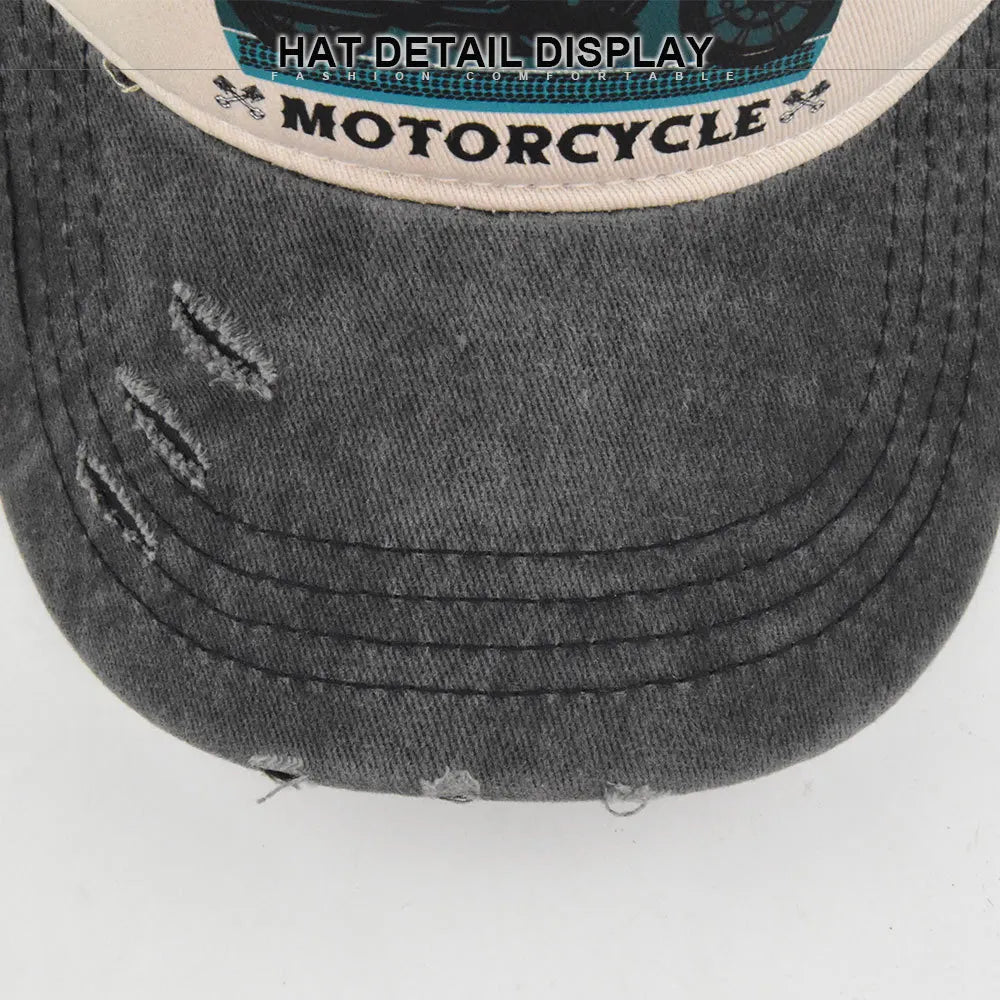 Men Hats Motorcycle Baseball Caps for Men Women Retro Printed Caps Cotton Sponge Truck Caps Men's Washed Old Sun Hat Casquette