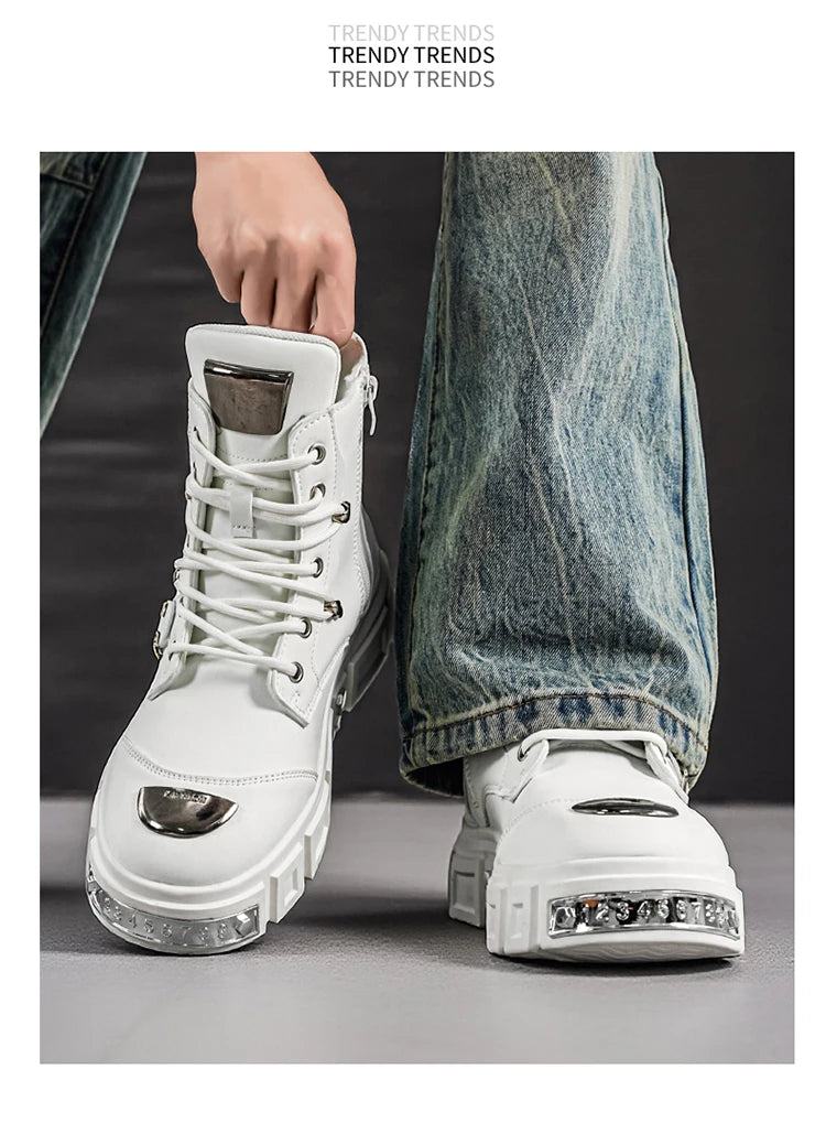 Fashionable Men's High-Top Boots with Comfortable Fabric Lining, Thick and Durable Soles, All-Weather Grip, Suitable for Outdoor Activities, Hiking, Mountaineering, and Camping