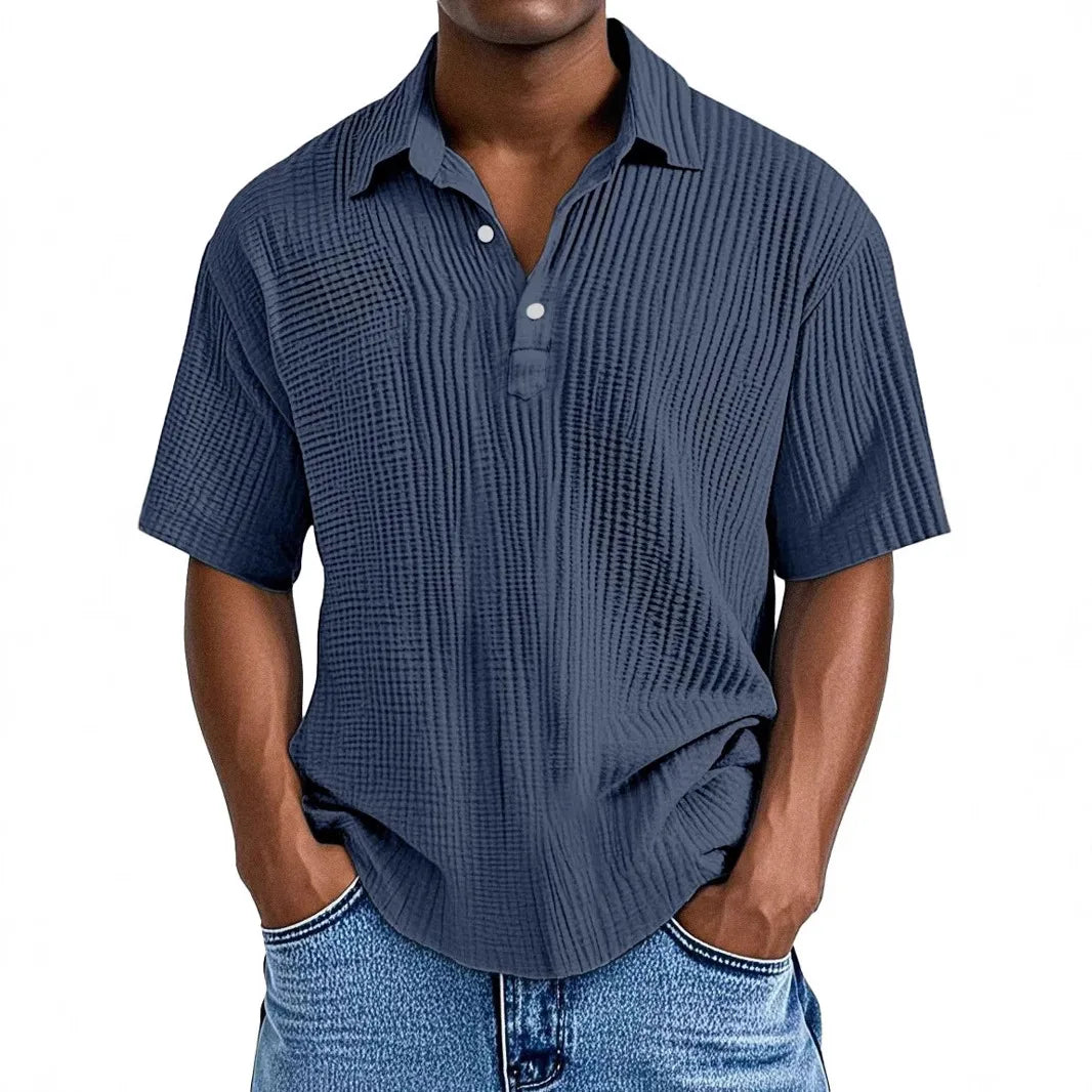 Polo Shirt Men 2025 Casual Button Short-Sleeved Summer Solid Color Casual Versatile Shirt Europe Men's Clothing