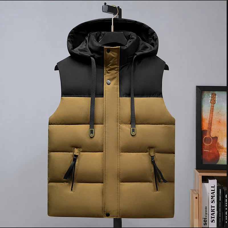 Plus Size Cotton Padded Vest for Men Warm Autumn Winter Sleeveless Jackets Hat Detachable 6XL Fashion Loose Coat Men Clothing