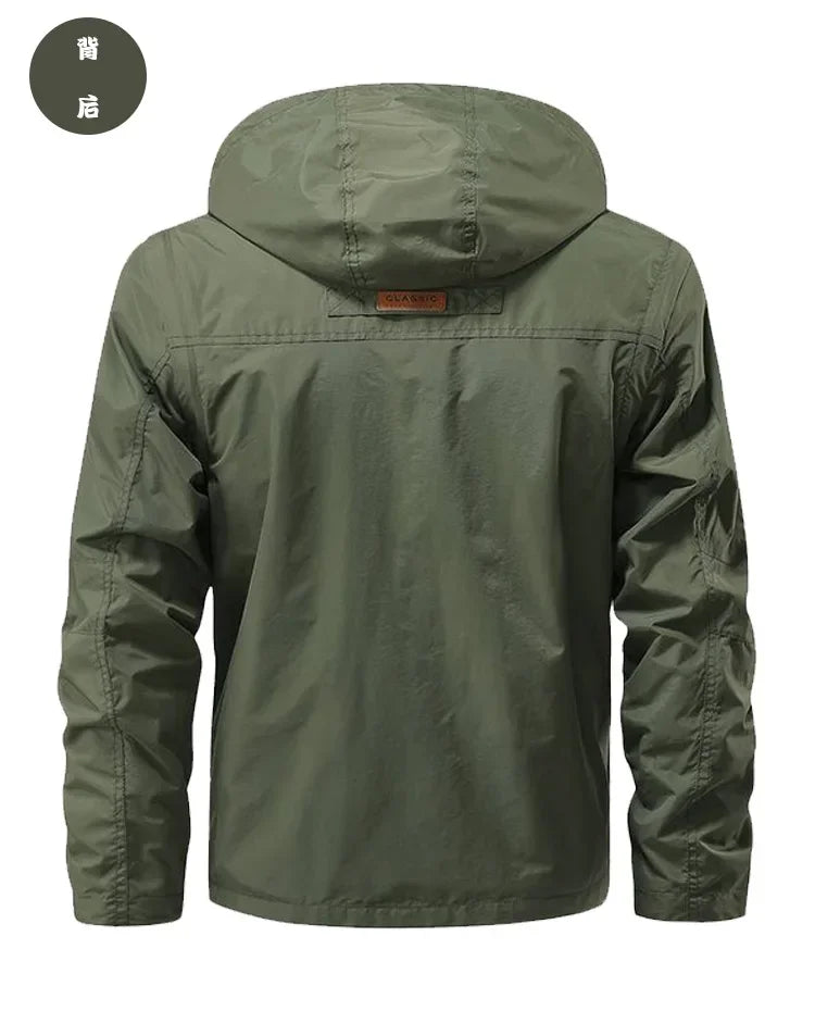 Men Outdoors Hooded Multiple Pockets Hiking Jackets New Spring Autumn Male Traveling Windproof Waterproof Jackets Quality Coats