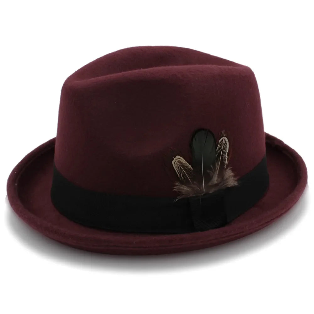 Men Wool Fedora Hats for Dad Dad Roll Up Brim Feather Decorative Church Hat Male Jazz Cap Panama Hat