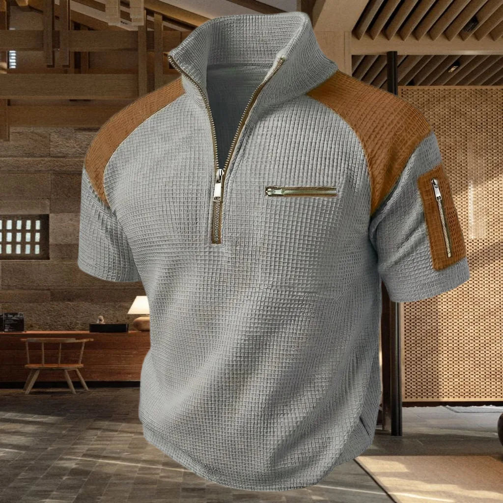 Men's Plaid Zip Polo