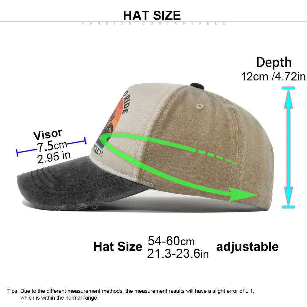 Men Hats Motorcycle Baseball Caps for Men Women Retro Printed Caps Cotton Sponge Truck Caps Men's Washed Old Sun Hat Casquette