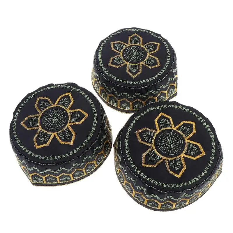 Cotton Polyester Muslim Men Prayer Hat Saudi Embroidery Cap Leisure Breathable Comfortable Fit for Mosque Events
