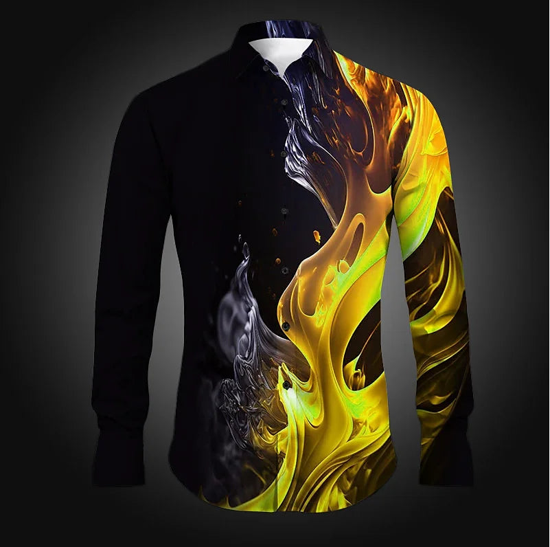 Men's Fashion Long Sleeve Shirt New Autumn Flame Collar Shirt Men's Outdoor Casual Street Travel Shirt