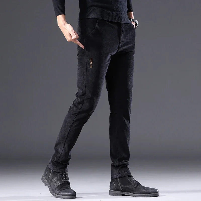 Men's Solid Straight Leg Corduroy Fabric Casual Pants Male Army-green Coffee Office Pants Stylish Youth Autumn Winter Trousers