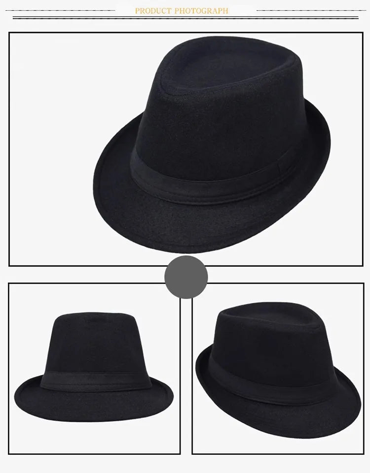 Hat for Men New Autumn Winter Style British Style Men's Jazz Hat Simple Plain Woolen Hat Middle-Aged and Elderly Gentleman's Hat