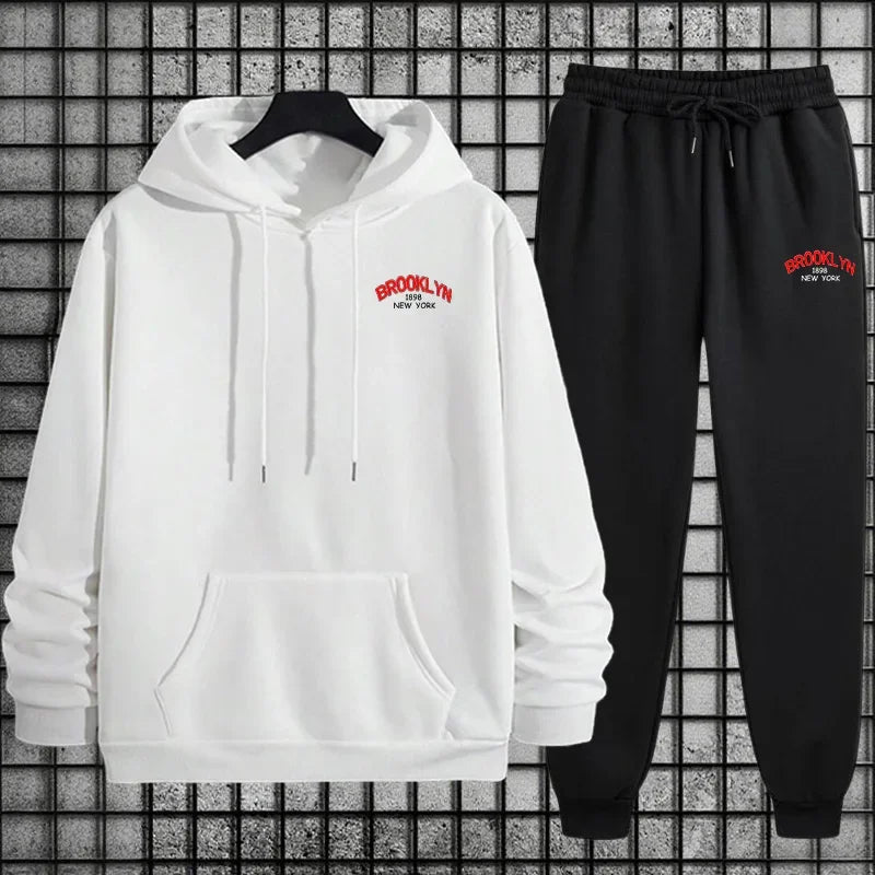 Mens Tracksuit Casual Print Sweatshirt Sportswear Outdoors Sports Jogging Mens Clothing Single Piece Hoodies Pants Autumn Winter