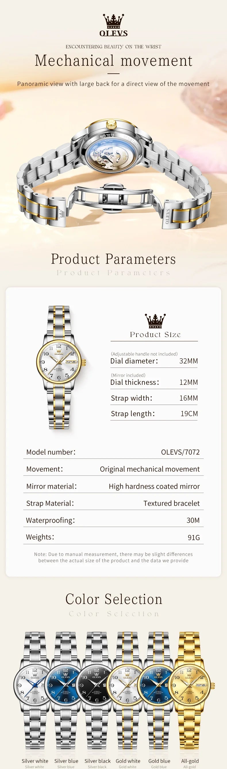 OLEVS 7072 Men Watches Original Business Automatic Mechanical Watches For Man Stainless Steel Waterproof Luminous Day Date Wrist