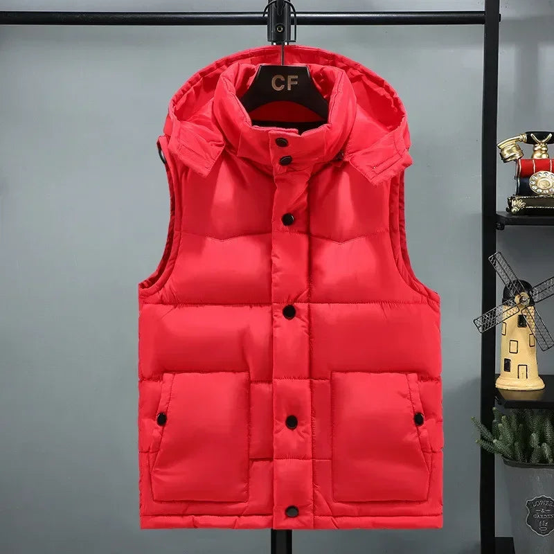 Army Green Vest for Men Cotton Hat Detachable Sleeveless Jacket Fashion Spring and Autumn Clothing  Mens Jacket Plus Size 5XL