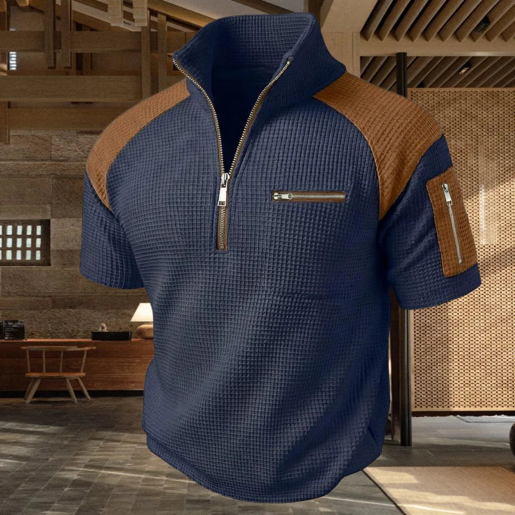 Men's Plaid Zip Polo