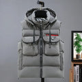 New in Padded Vest Men Winter Hooded Zip-up Turtleneck Sleeveless Jacket Male Cotton Down Autumn Warm Pocket Work Wear Waistcoat
