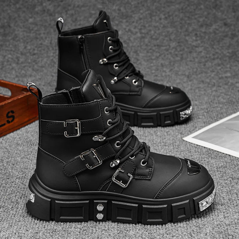 Fashionable Men's High-Top Boots with Comfortable Fabric Lining, Thick and Durable Soles, All-Weather Grip, Suitable for Outdoor Activities, Hiking, Mountaineering, and Camping