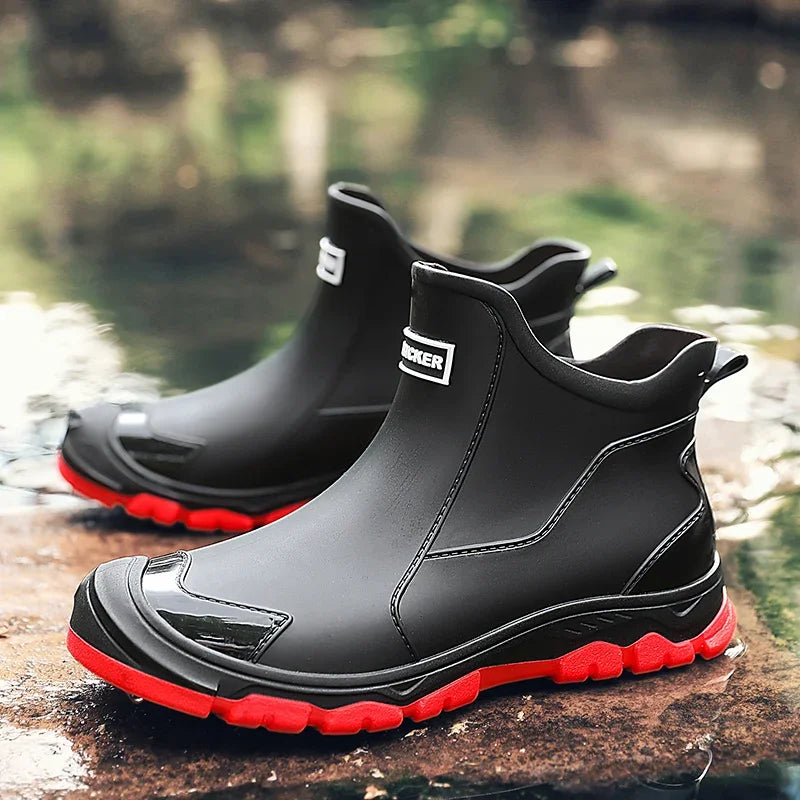Men's Rain Boots New Outdoor Casual Men's Ankle Hiking Fishing Water Shoes Waterproof Work Boots Anti Slip Men's Shoes