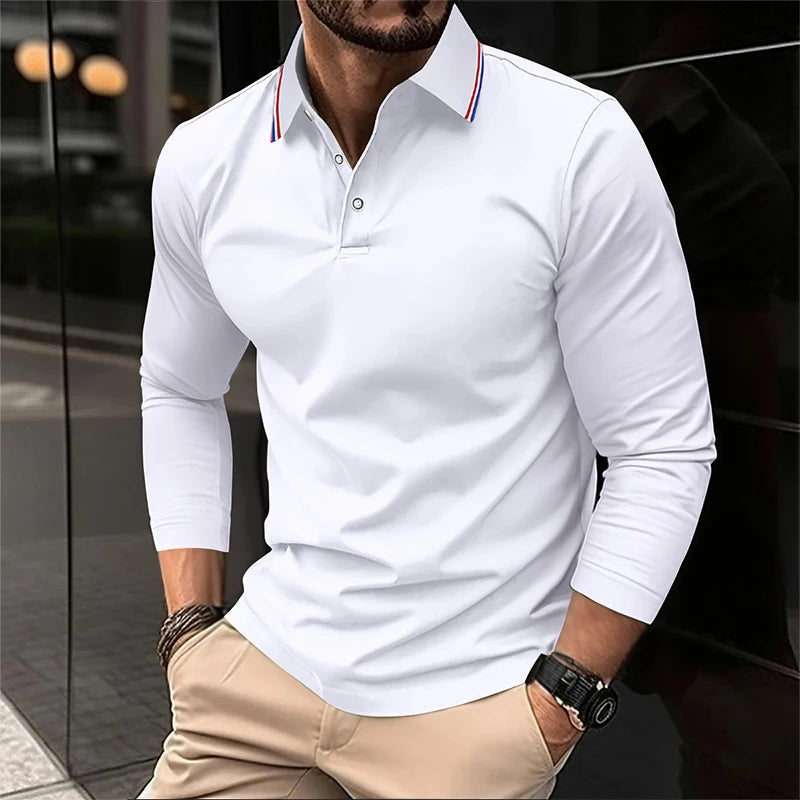 2025 Men's Summer Long Sleeve Lapel Polo Casual Breathable Comfortable Polo Shirt Solid High Quality Male T-Shirt Dropshipping