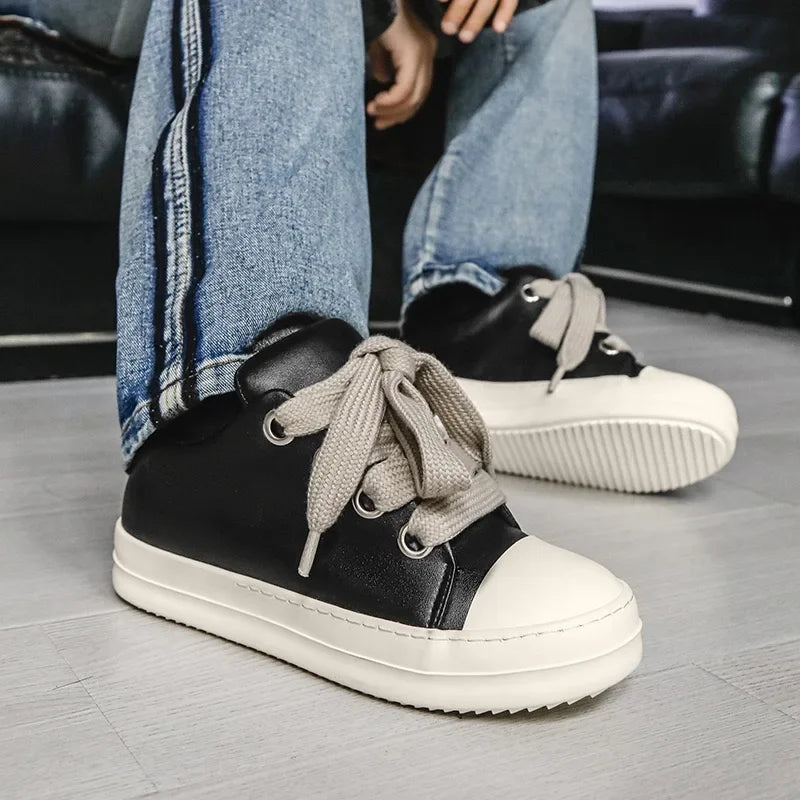 2025Men's Sneakers High Quality Leather Casual Shoes Fashion Couple Street Skate Shoes for Men Lace Up Walk Flats Zapatos Hombre