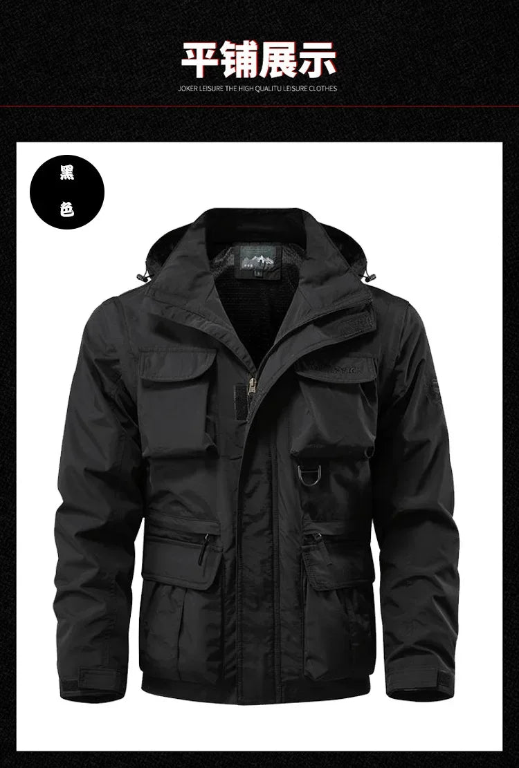 Men Outdoors Hooded Multiple Pockets Hiking Jackets New Spring Autumn Male Traveling Windproof Waterproof Jackets Quality Coats