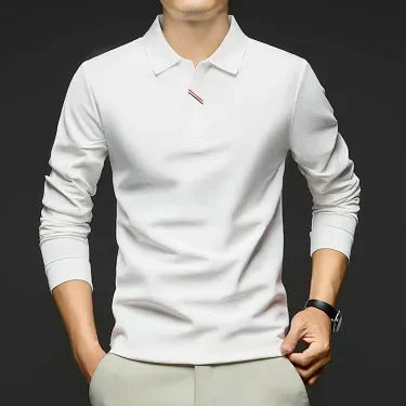 Mens Lapel Long Sleeve Polo Shirt Simple Striped Decor Loose Casual Fashion Business T Shirts