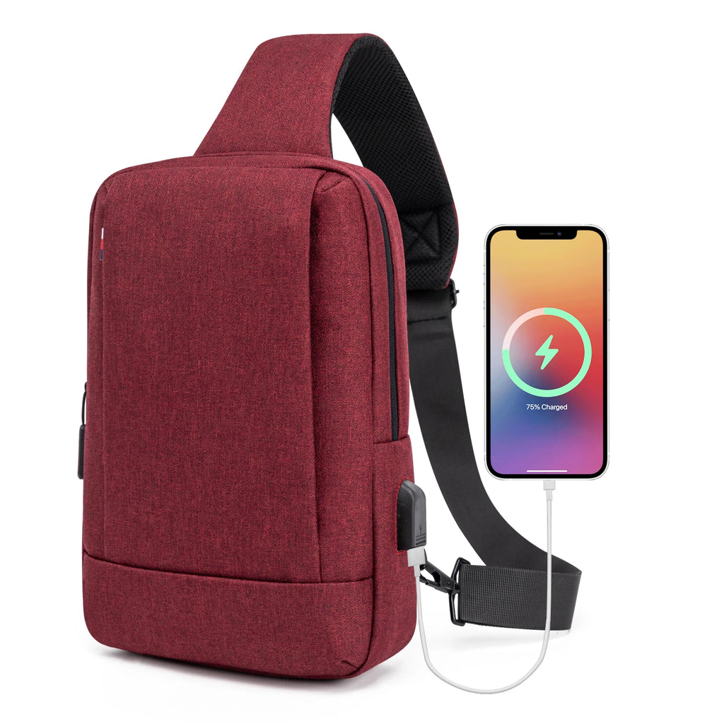 Men Bag Fashion New Solid Color Men Chest Bag Outdoor Casual Fashion One Shoulder Crossbody Bag Nylon USB Charging Shoulder Bags