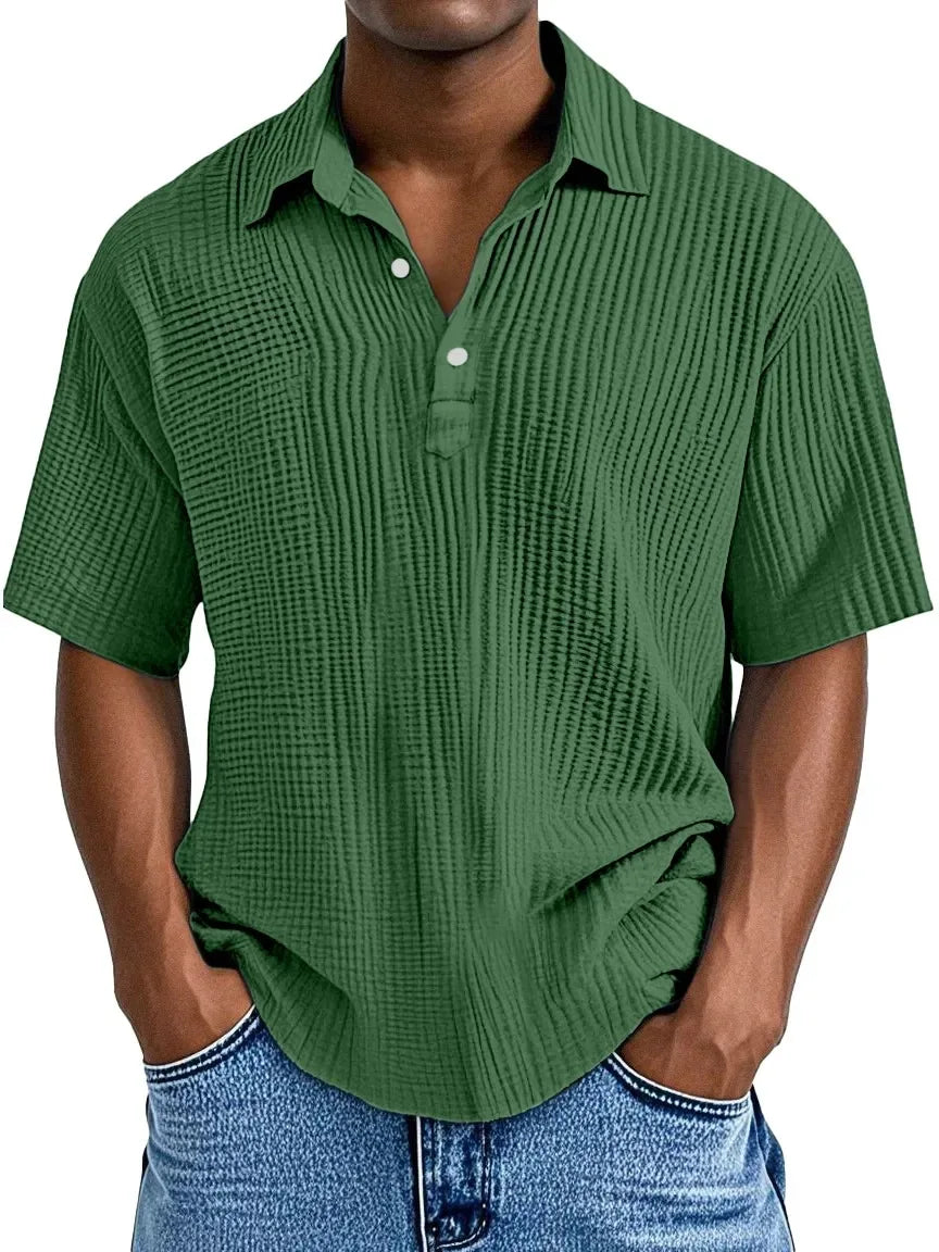 Polo Shirt Men 2025 Casual Button Short-Sleeved Summer Solid Color Casual Versatile Shirt Europe Men's Clothing