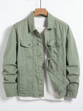 Men's Denim Jacket for Spring and Autumn. Green Coat. Fashionable, Trendy, Simple Style. For Daily Casual Wear.