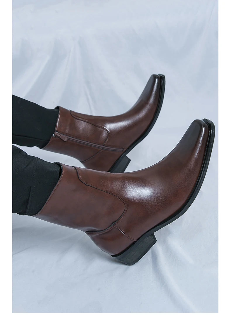 Men Boots Business Chelsea Boots Black Brown Side Zippers Men Casual Comfortable Fashionable Knight Shoes Zapatos Para Hombre