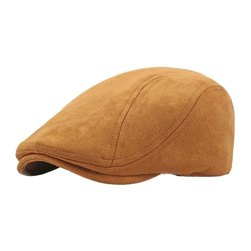Suede Beret Hats for Men Women Autumn Winter Cap Solid Color Vintage Elegant